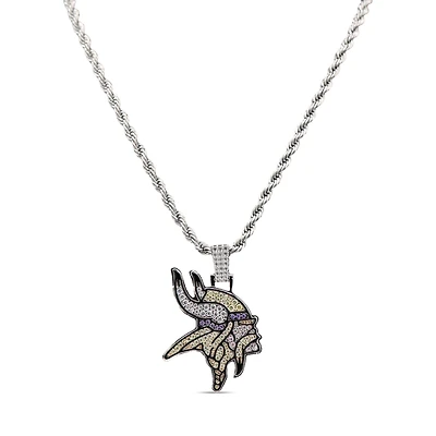 The GLD Shop Minnesota Vikings 14K White Gold Logo Pendant & Rope Chain