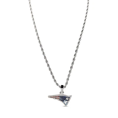 The GLD Shop New England Patriots 14K White Gold Logo Pendant & Rope Chain