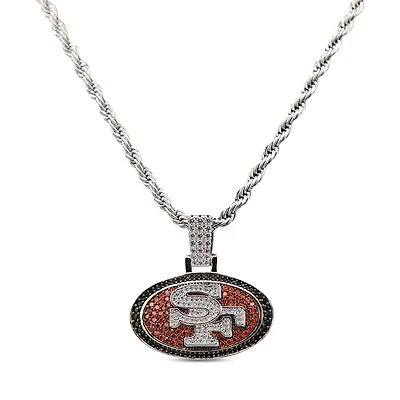 The GLD Shop San Francisco 49ers 14K White Gold Logo Pendant & Rope Chain