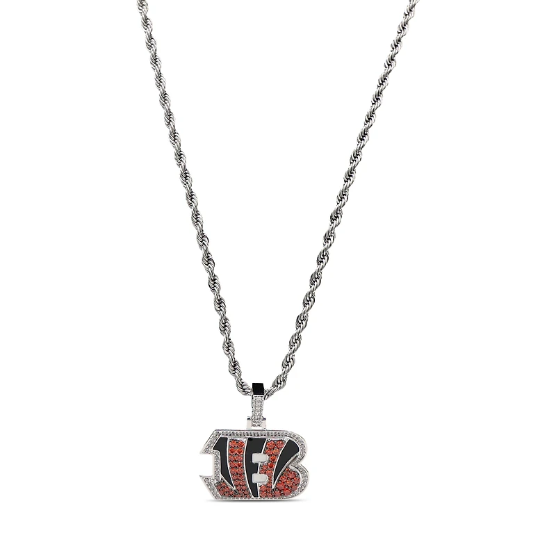 The GLD Shop Cincinnati Bengals 14K White Gold Logo Pendant & Rope Chain