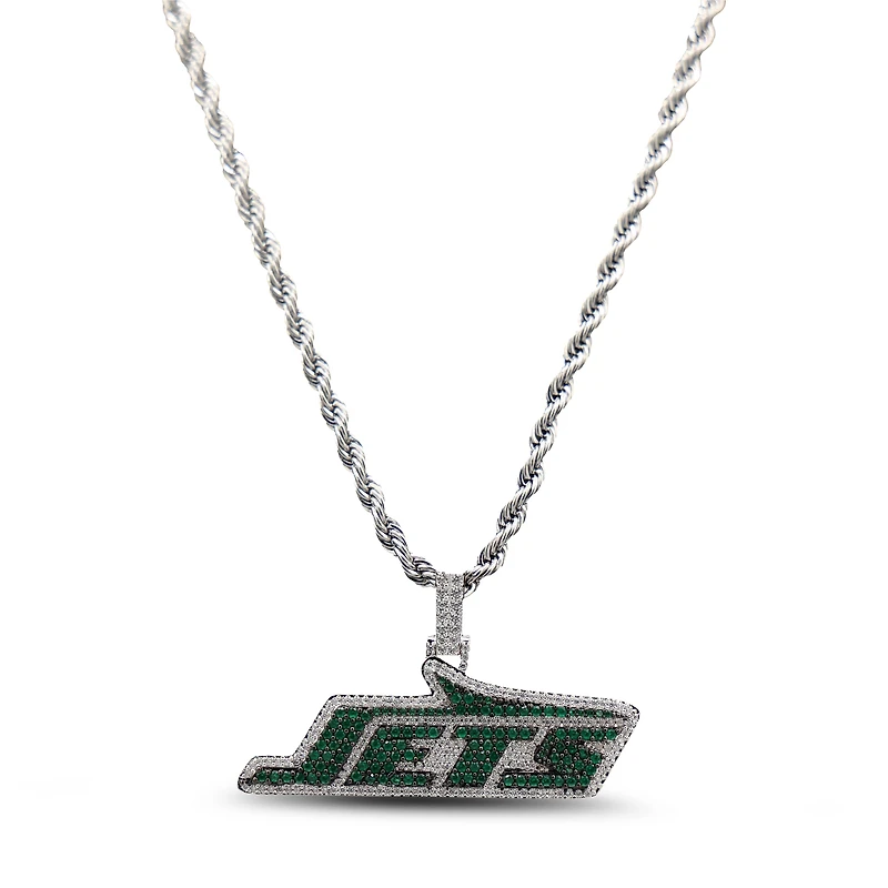 The GLD Shop New York Jets 14K White Gold Logo Pendant & Rope Chain