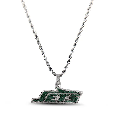 The GLD Shop New York Jets 14K White Gold Logo Pendant & Rope Chain