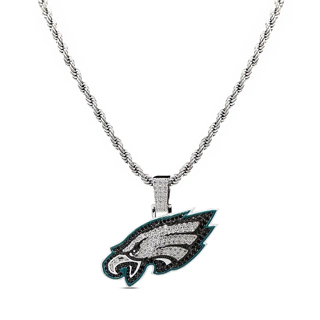GLD Philadelphia Eagles 14K White Gold Logo Pendant & Rope Chain
