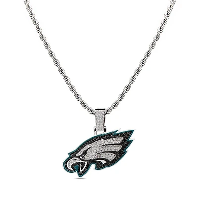 The GLD Shop Philadelphia Eagles 14K White Gold Logo Pendant & Rope Chain
