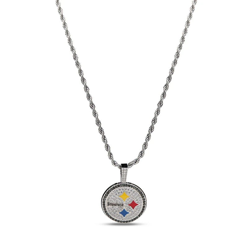 The GLD Shop Pittsburgh Steelers 14K White Gold Logo Pendant & Rope Chain
