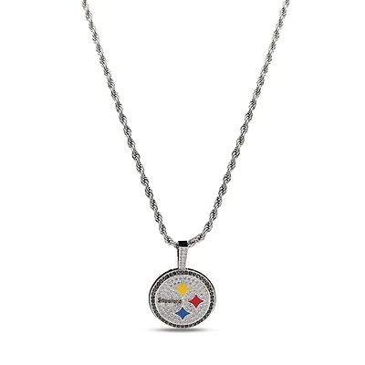 The GLD Shop Pittsburgh Steelers 14K White Gold Logo Pendant & Rope Chain