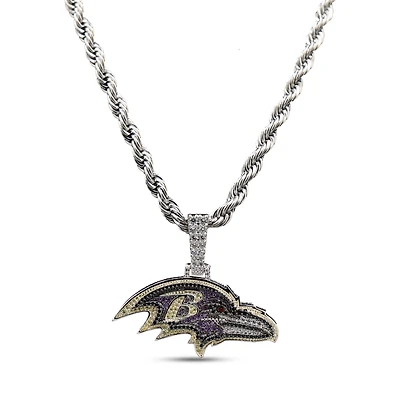 The GLD Shop Baltimore Ravens 14K White Gold Logo Pendant & Rope Chain