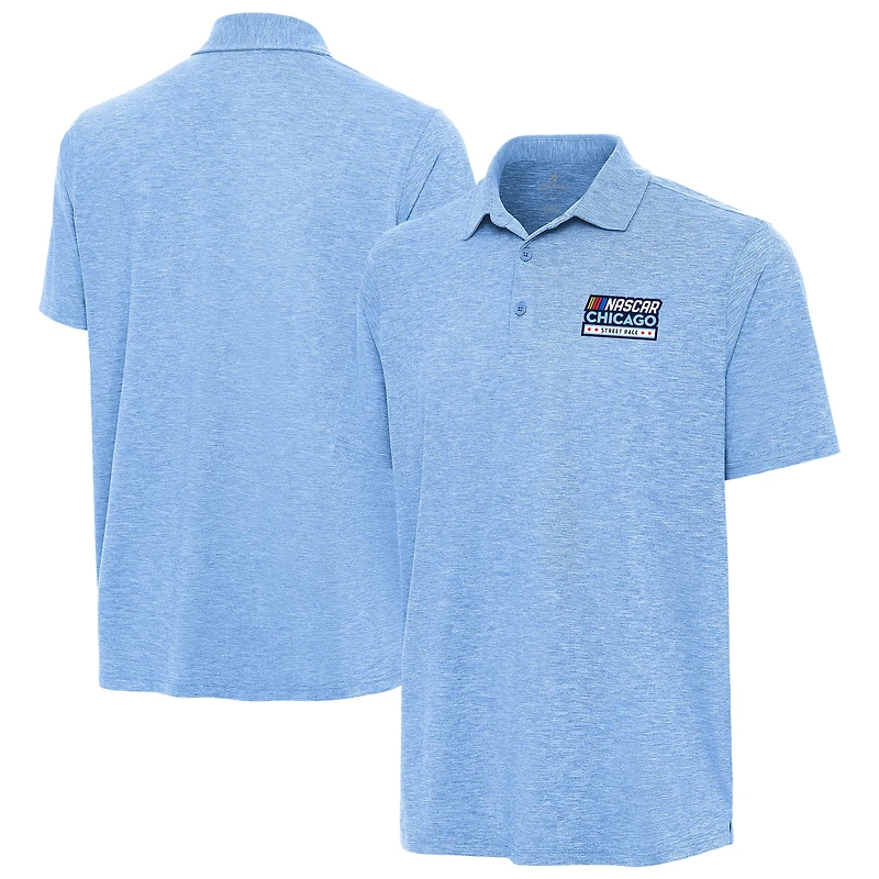 Men's Antigua Heather Powder Blue NASCAR Chicago Street Race Par 3 Polo