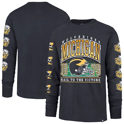 Men's '47  Navy Michigan Wolverines Go Big Long Sleeve T-Shirt