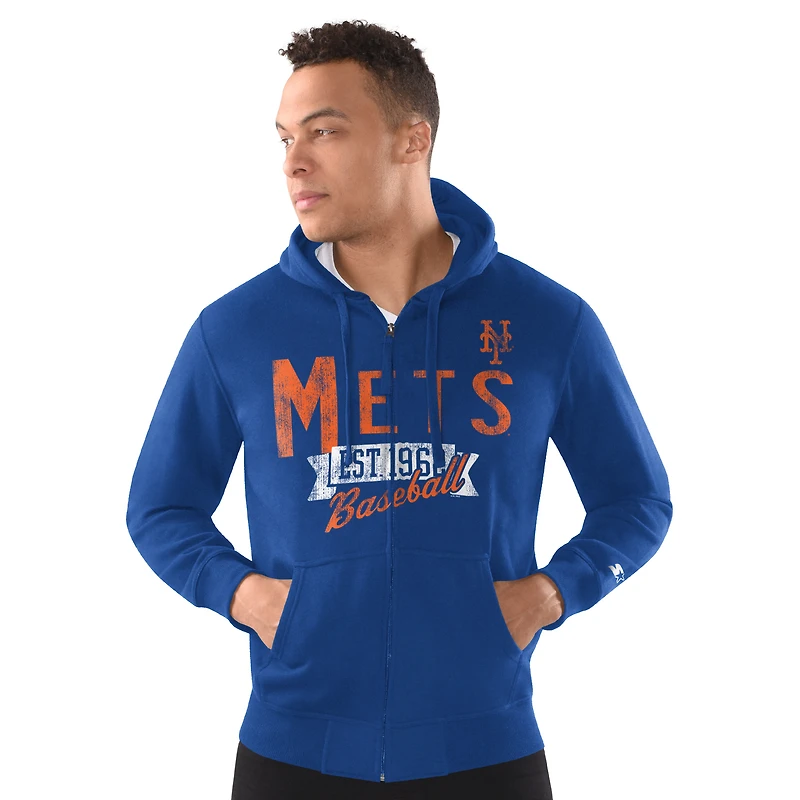Men's Starter  Royal New York Mets Classic Distressed Full-Zip Hoodie