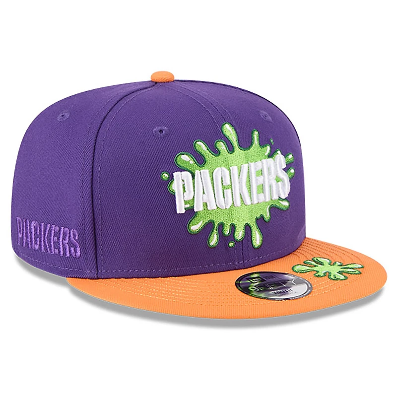 Youth New Era Purple/Orange Green Bay Packers Nickelodeon Slime 9FIFTY Snapback Hat