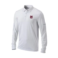 Men's Columbia White Mississippi State Bulldogs Omni-Wick Pin High Long Sleeve Polo