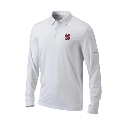 Men's Columbia White Mississippi State Bulldogs Omni-Wick Pin High Long Sleeve Polo