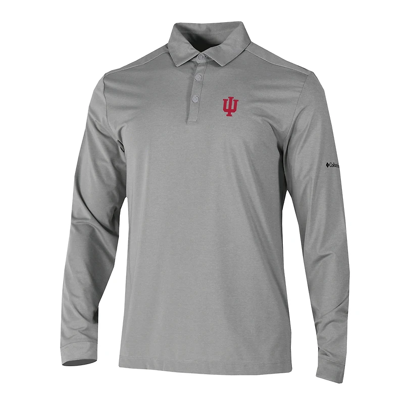 Men's Columbia Gray Indiana Hoosiers Omni-Wick Pin High Long Sleeve Polo