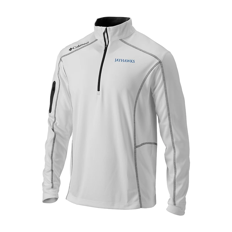 Men's Columbia White Kansas Jayhawks Omni-Wick Shotgun Quarter-Zip Pullover