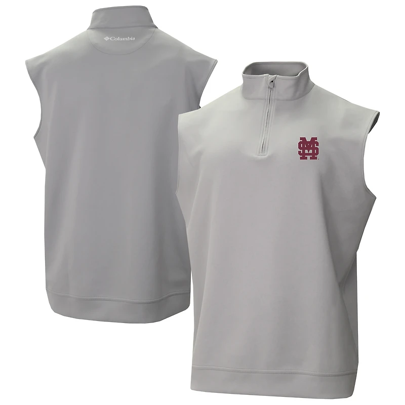 Men's Columbia Gray Mississippi State Bulldogs Omni-Wick Wickhams Hills Quarter-Zip Vest