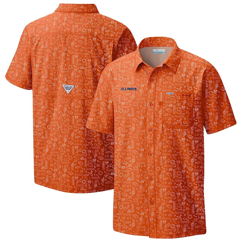 Men's Columbia Orange Illinois Fighting Illini Super Slack Tide Omni-Wick Button-Up Shirt