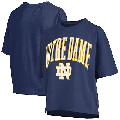 Women's Pressbox Navy Notre Dame Fighting Irish Nelson Arch Over Logo Waist Length Oversized Slub T-Shirt