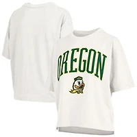 Women's Pressbox White Oregon Ducks Nelson Arch Over Logo Waist Length Oversized Slub T-Shirt