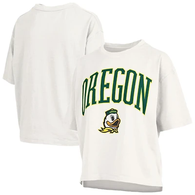 Women's Pressbox White Oregon Ducks Nelson Arch Over Logo Waist Length Oversized Slub T-Shirt
