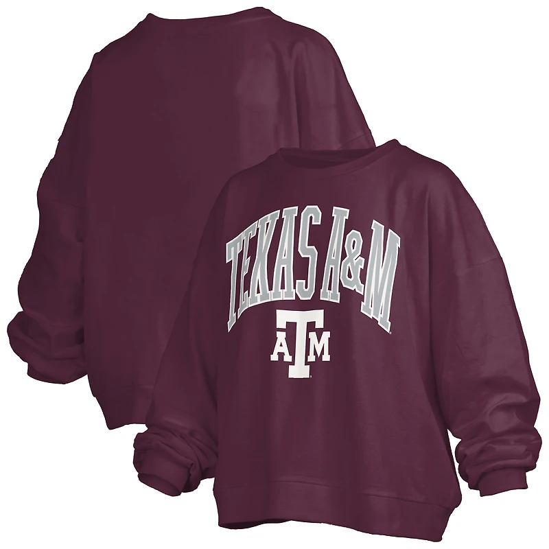 Women's Pressbox Maroon Texas A&M Aggies Janise Arch Over Logo Waist Length Oversized Pullover Sweatshirt