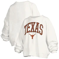 Women's Pressbox White Texas Longhorns Janise Arch Over Logo Waist Length Oversized Pullover Sweatshirt
