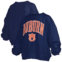 Women's Pressbox Navy Auburn Tigers Janise Arch Over Logo Waist Length Oversized Pullover Sweatshirt