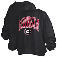 Women's Pressbox Black Georgia Bulldogs Janise Arch Over Logo Waist Length Oversized Pullover Sweatshirt