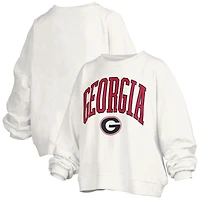 Women's Pressbox White Georgia Bulldogs Janise Arch Over Logo Waist Length Oversized Pullover Sweatshirt