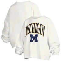 Women's Pressbox White Michigan Wolverines Janise Arch Over Logo Waist Length Oversized Pullover Sweatshirt