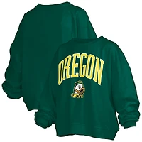 Women's Pressbox Green Oregon Ducks Janise Arch Over Logo Waist Length Oversized Pullover Sweatshirt