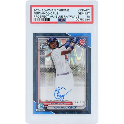 Fernando Cruz Chicago Cubs Autographed 2024 Bowman Chrome 1st Bowman Blue Raywave #CPA-FC #44/150 PSA Authenticated 10 Card