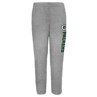 Youth Outerstuff Heather Gray Green Bay Packers Run Hard Fleece Sweatpants