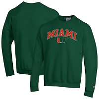 Men's Champion  Green Miami Hurricanes Arch Over Logo Pullover Sweatshirt
