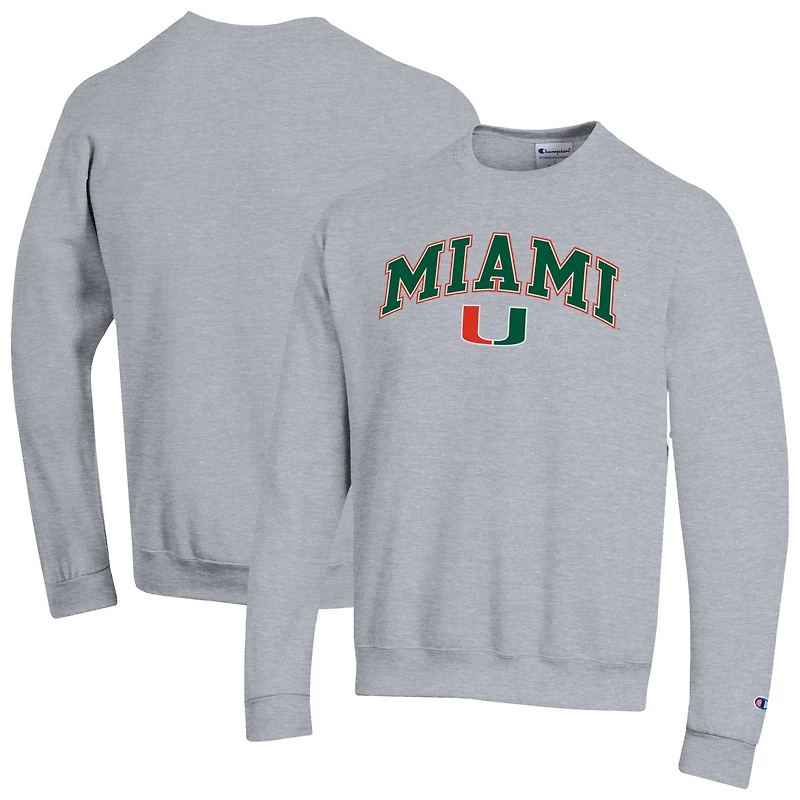 Men's Champion  Heather Gray Miami Hurricanes Arch Over Logo Pullover Sweatshirt