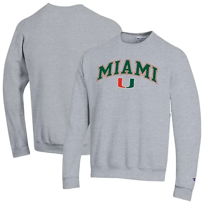 Men's Champion  Heather Gray Miami Hurricanes Arch Over Logo Pullover Sweatshirt