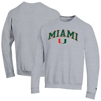 Men's Champion  Heather Gray Miami Hurricanes Arch Over Logo Pullover Sweatshirt