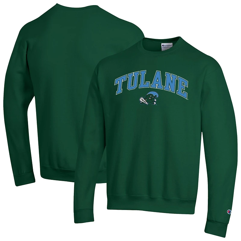 Men's Champion  Green Tulane Green Wave Arch Over Logo Pullover Sweatshirt