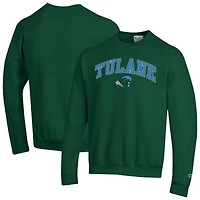 Men's Champion  Green Tulane Green Wave Arch Over Logo Pullover Sweatshirt