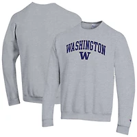 Men's Champion  Heather Gray Washington Huskies Arch Over Logo Pullover Sweatshirt