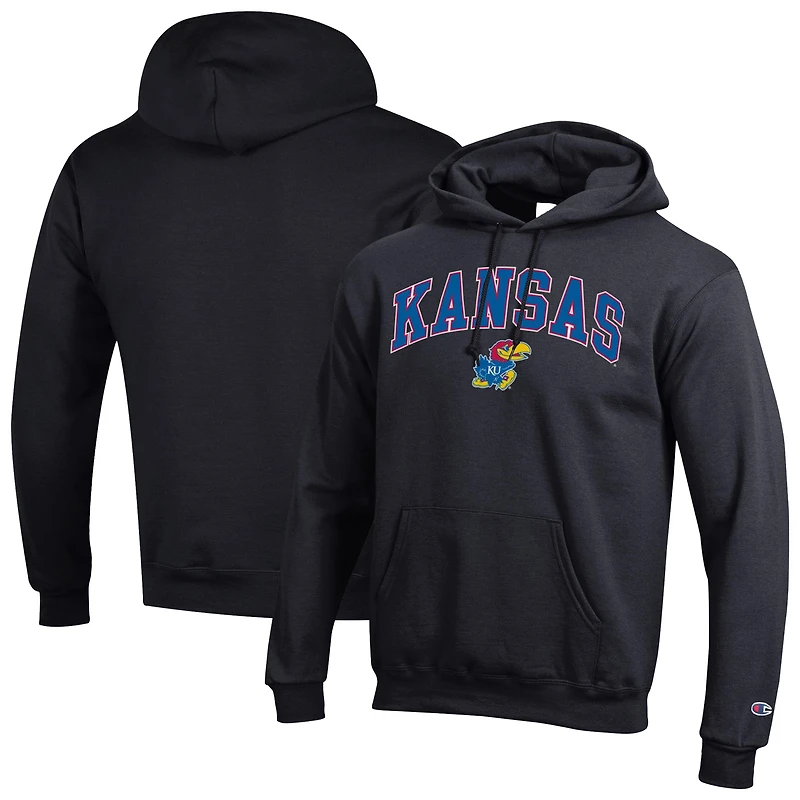 Men's Champion Black Kansas Jayhawks Arch Over Logo Pullover Hoodie