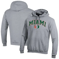 Men's Champion  Heather Gray Miami Hurricanes Arch Over Logo Pullover Hoodie