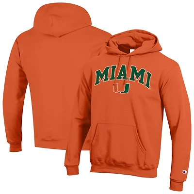 Men's Champion  Orange Miami Hurricanes Arch Over Logo Pullover Hoodie