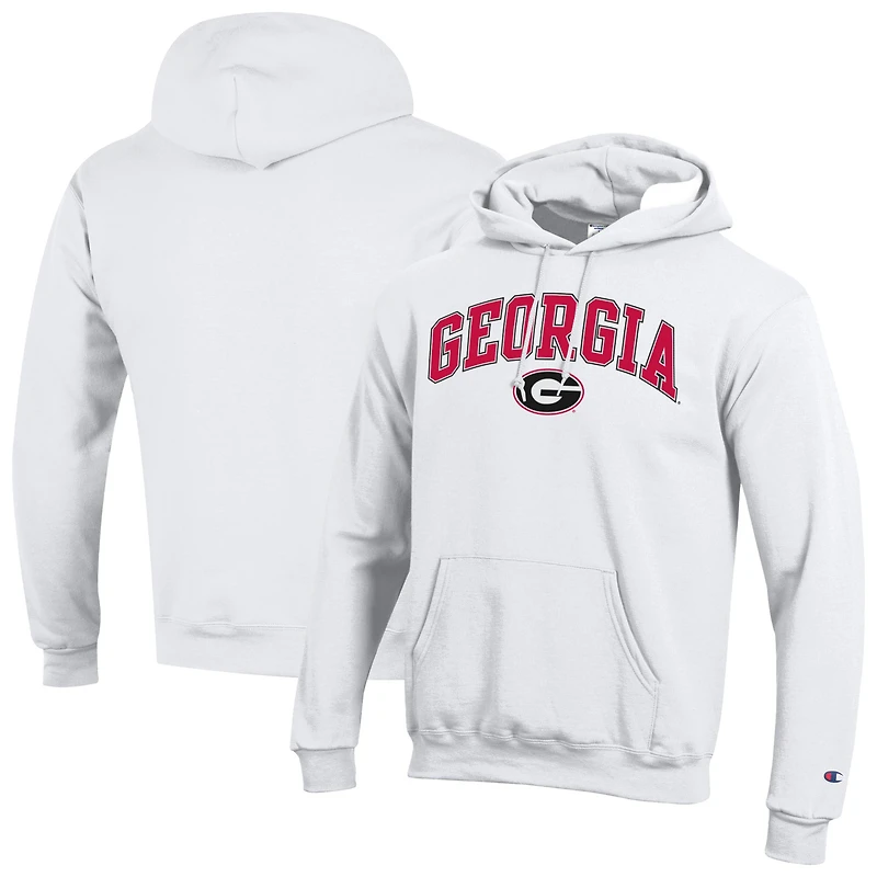 Men's Champion  White Georgia Bulldogs Arched Logo Fleece Pullover Hoodie