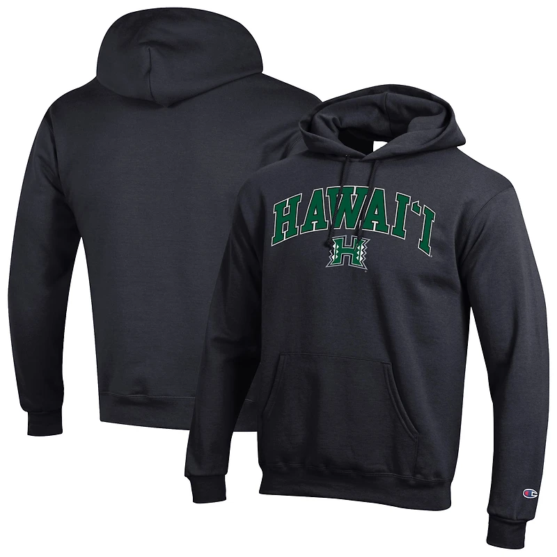 Men's Champion Black Hawaii Rainbow Warriors Arched Logo Fleece Pullover Hoodie