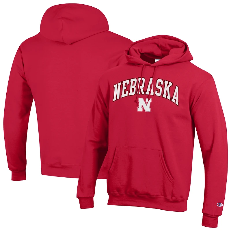 Men's Champion Scarlet Nebraska Huskers Arched Logo Fleece Pullover Hoodie