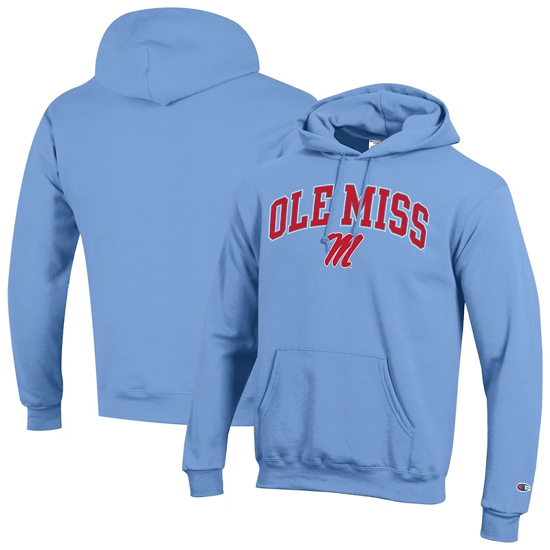 Men's Champion  Light Blue Ole Miss Rebels Arched Logo Fleece Pullover Hoodie