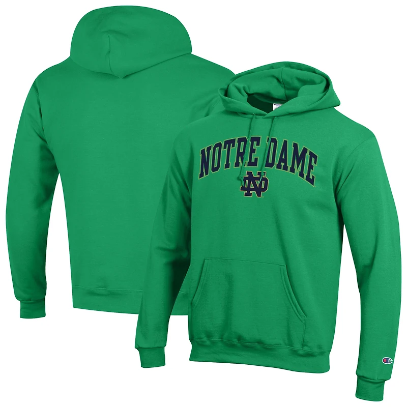 Men's Champion Green Notre Dame Fighting Irish Arched Logo Fleece Pullover Hoodie