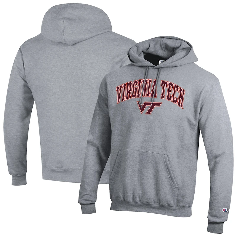 Men's Champion  Heather Gray Virginia Tech Hokies Arched Logo Fleece Pullover Hoodie