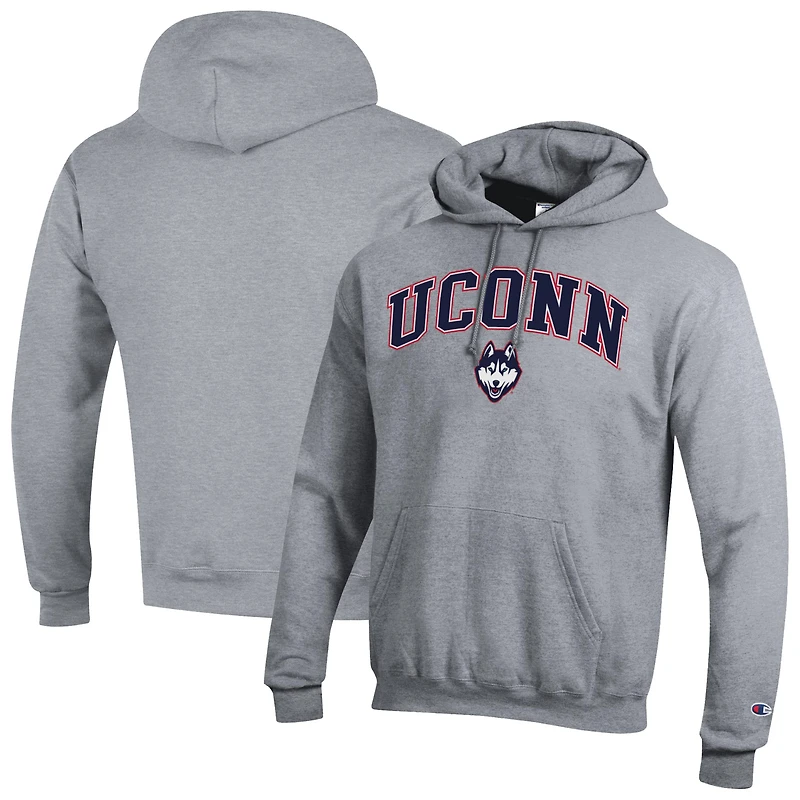 Men's Champion  Heather Gray UConn Huskies Arched Logo Fleece Pullover Hoodie